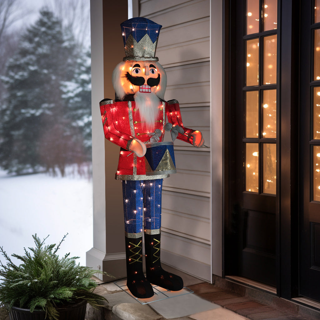 VEIKOUS 5ft Christmas 3D Nutcracker Soldier Decoration, Indoor & Outdoor Decoration W/ Ground Stakes and Candy Cane for Holiday