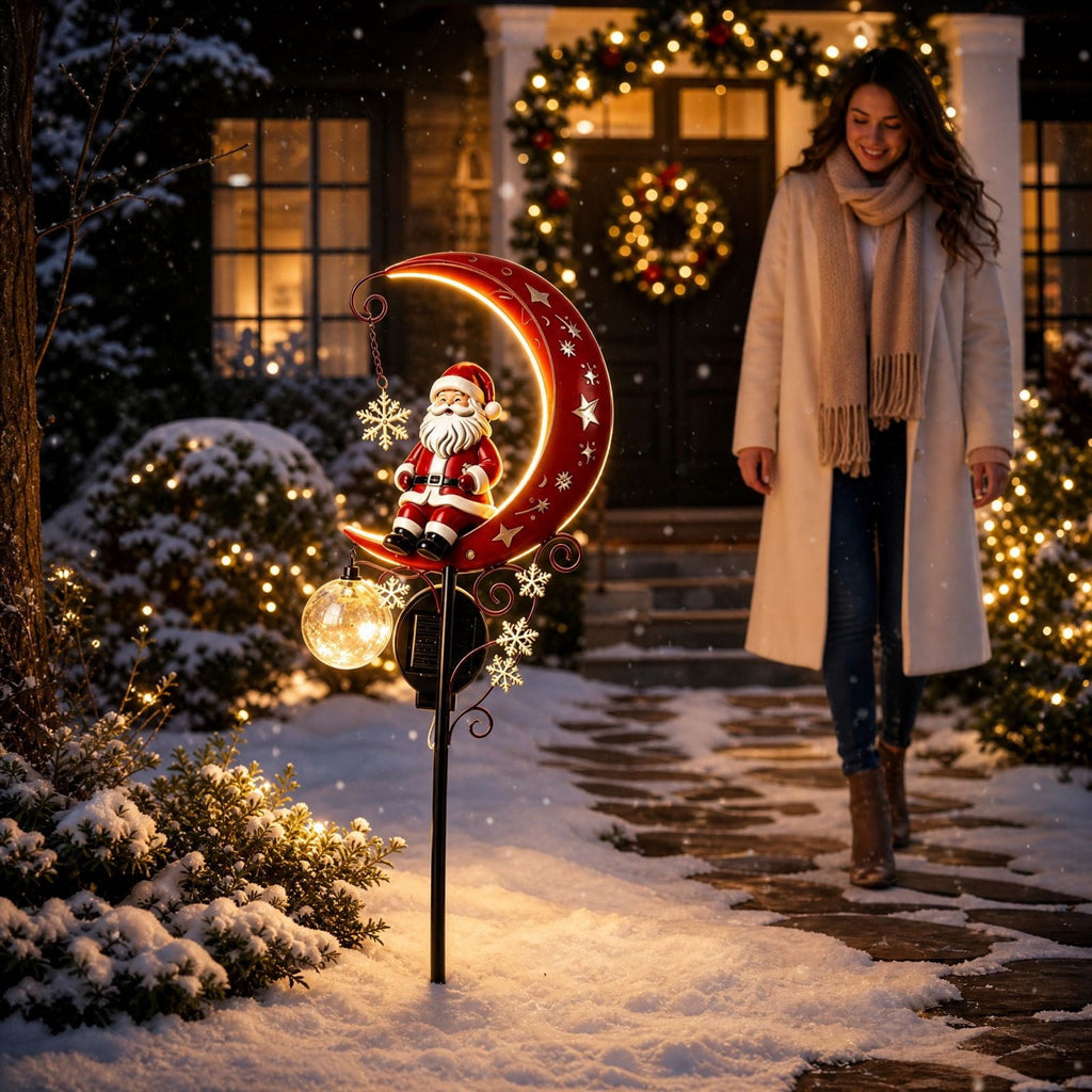 Clearance Christmas Solar Santa Magic Fountain Light - 32" Flowing Snowflake LED Garden Stake Light, Christmas Decorations Outdoor for Yard Porch