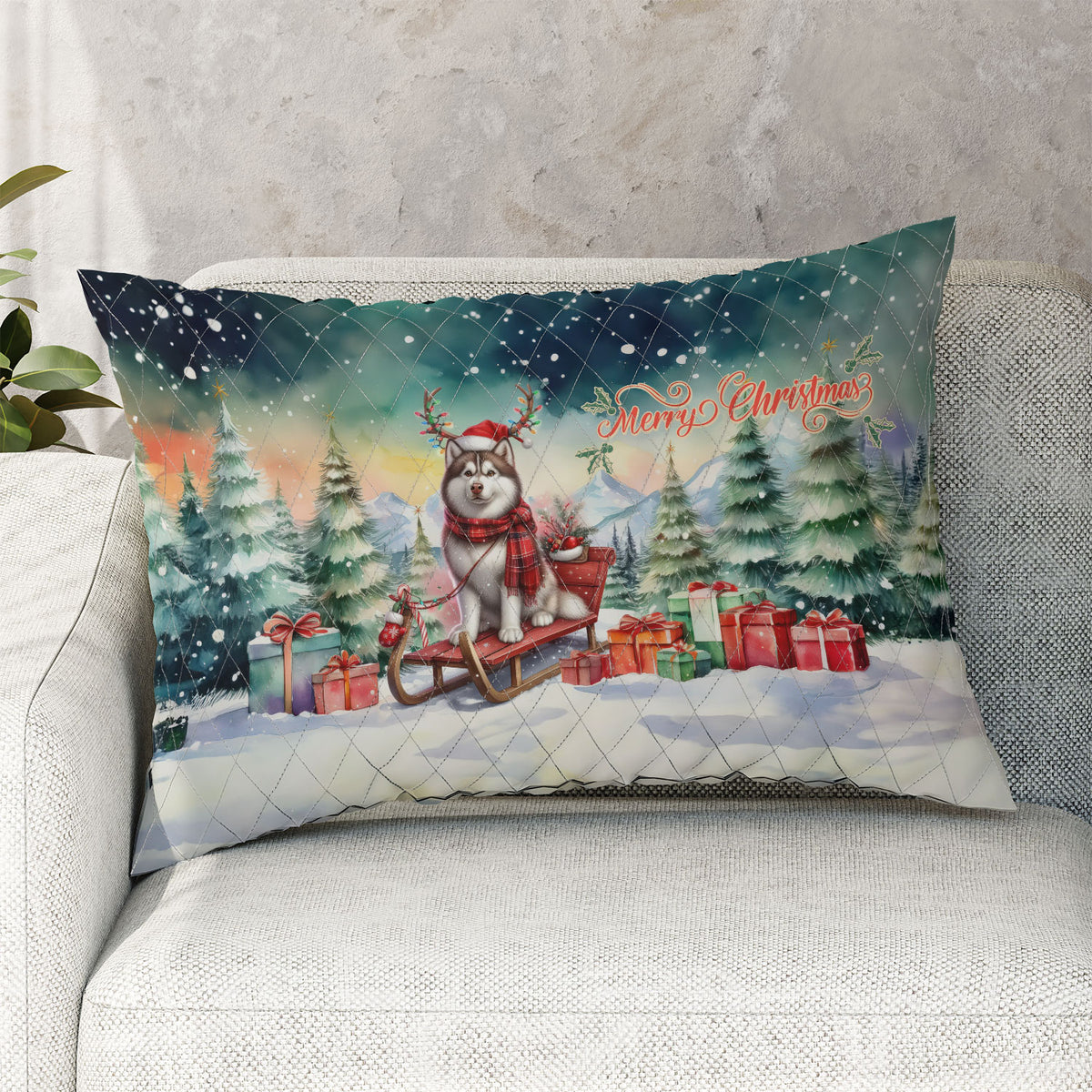 Merry Christmas Santa Reindeer Antlers French Bulldog Sleigh Xmas Winter Holiday Quilt Bedding Set Dog Lover Gifts 1 Blanket Bed Cover 2 Pillowcases - 00023