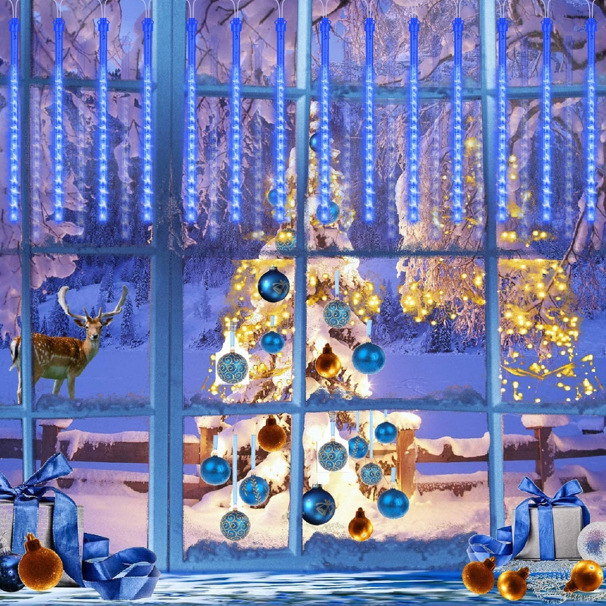 Rirool Meteor Shower Rain Lights, Valentine Lights 50cm 10 Tubes 540 LED Icicle Snow Falling Christmas Lights Outdoor Raindrop Lights, Xmas Wedding Party Tree Holiday Decoration, Blue