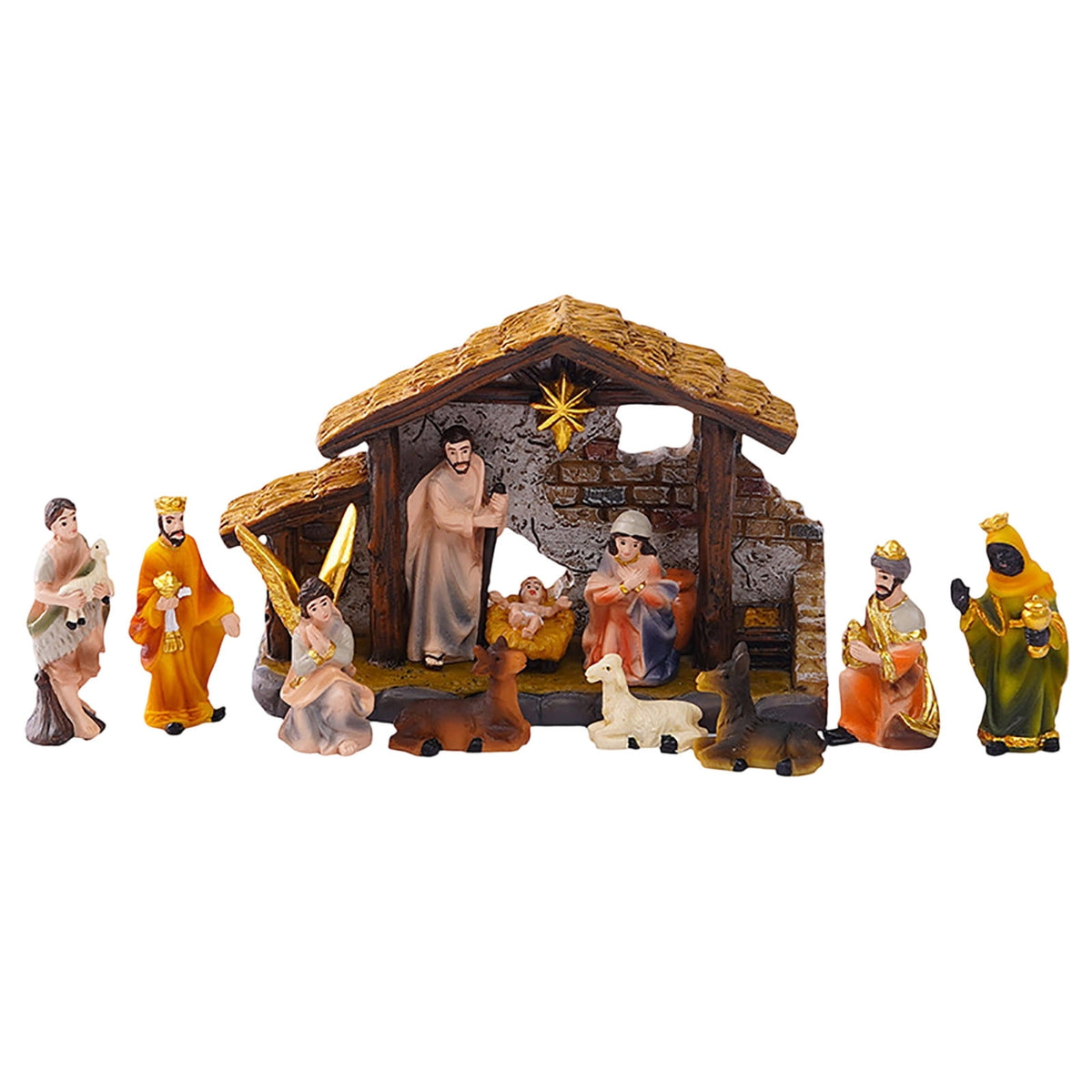 CaiYueKe Hand-Painted Nativity Scene Set, Resin Christmas Manger Ornaments Tabletop Decor, Religious Holiday Display for Home, Festive Christian Gift for Family