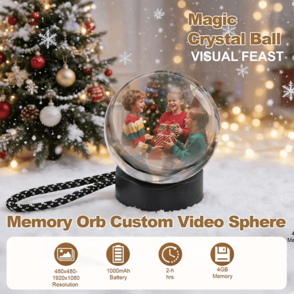Demine Upgraded Wi-Fi Memory Orb Ball - 2.7" High-Capacity Crystal Ball Video Player, 2026 New Core Memory Sphere Ball Ornament, Uploadable Videos & Photos, DIY Gift for Anniversary, Birthday