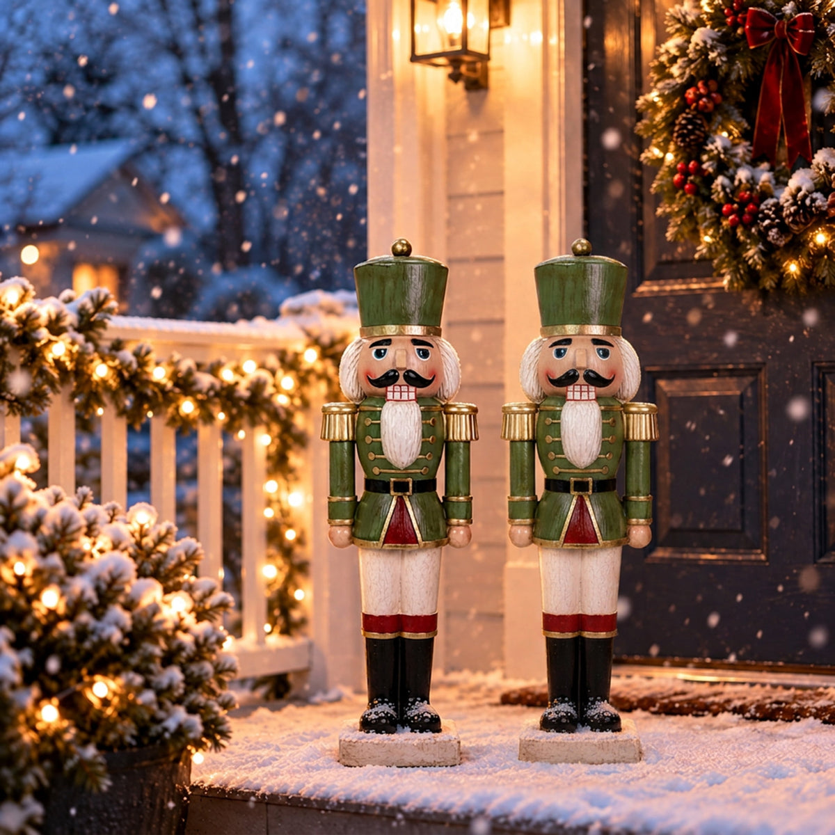 Sunnydaze Green Polyresin Ivan the Rustic Nutcracker Christmas Statue, 33" (2-Pack)