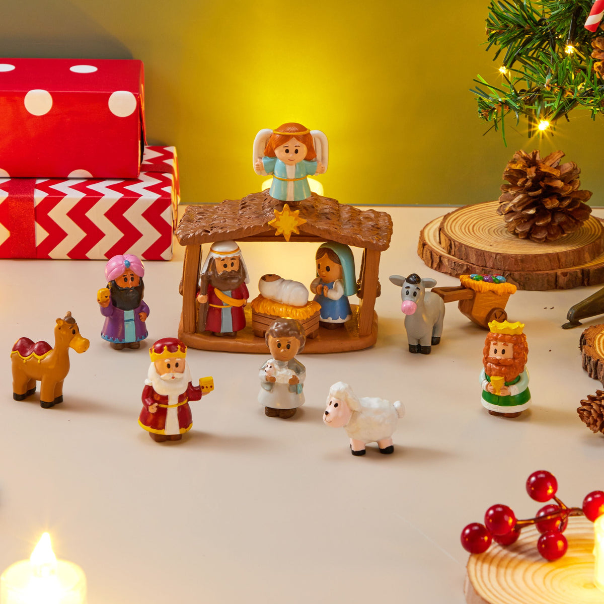 Joyfy 13 Pcs Little Nativity Playset Christmas Nativity Scene Holiday Family Gift Reenact Miniature Toys Manger Scene for Kids Xmas Decorations