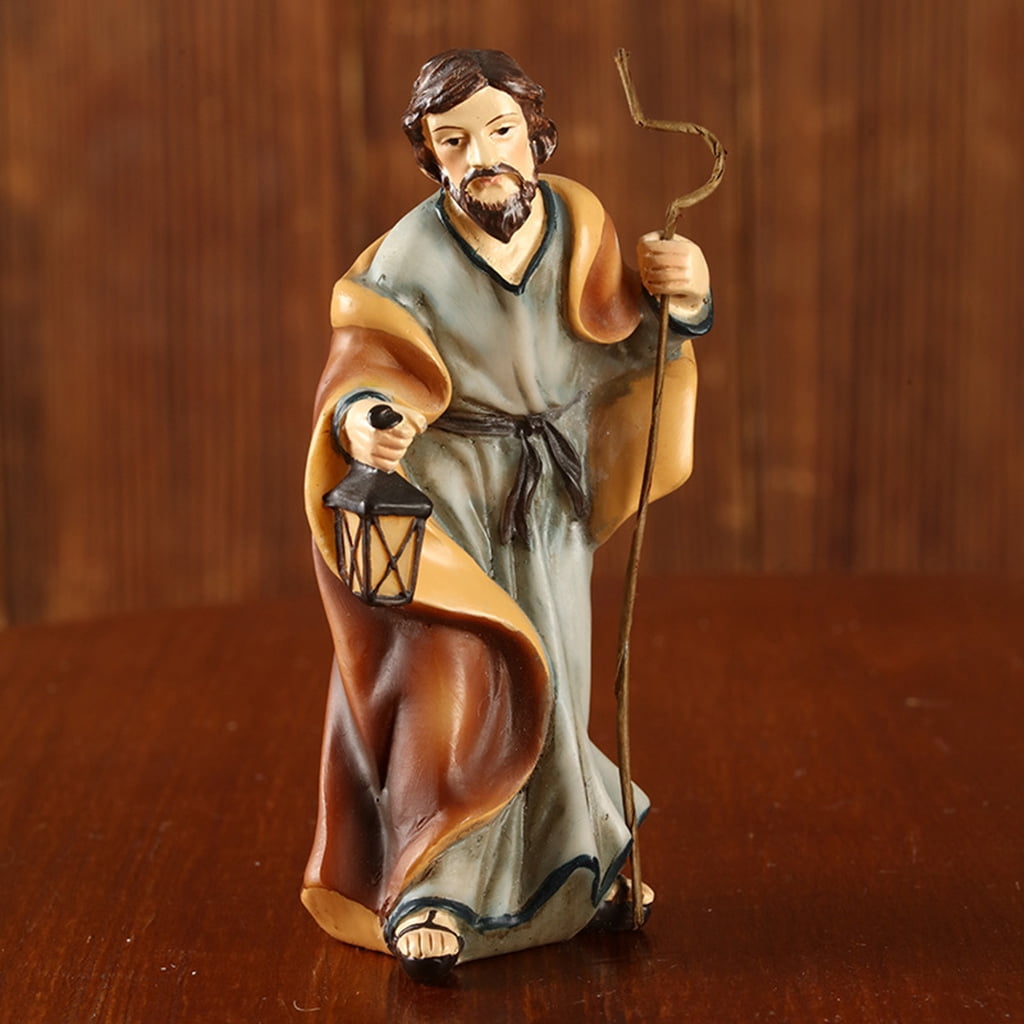 PatungKu Holy Family Christmas Resin Nativity Figurine Christ Birth of Jesus Statue Manger Church Resin Religious Gift Home Decor