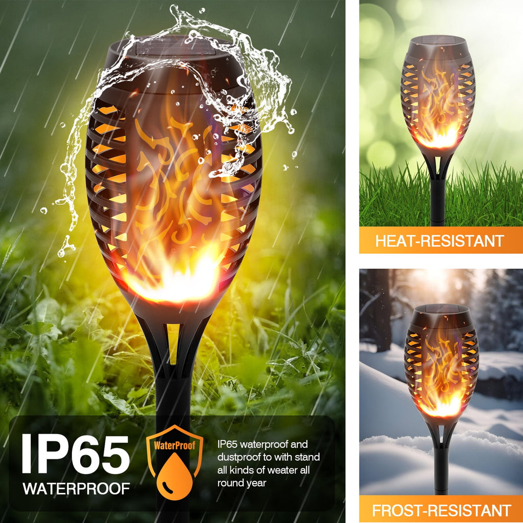 Solar Torch Lights with Flickering Flame, Solar Flickering Lights, 4 Pack Solar Lights Outdoor Waterproof Solar Pathway Lights Landscape Lighting for Garden Lawn Patio Yard Outdoor Decorations