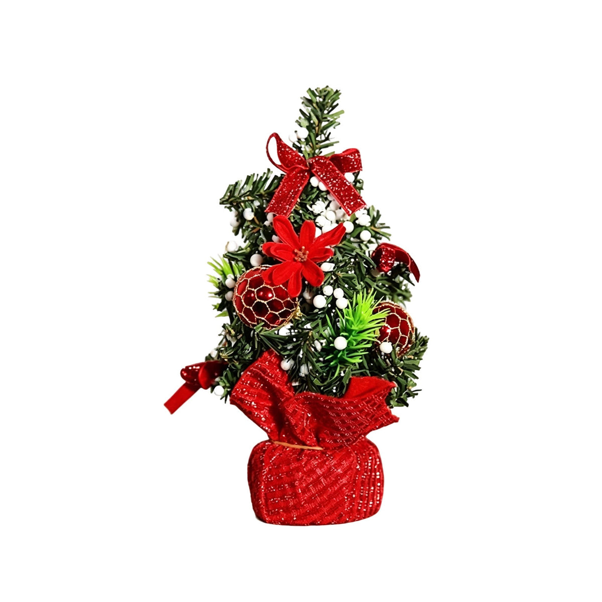 Surpdew Mini Christmas Tree Table Top Decorations- 9" Artificial Small Pine Trees with Burlap Base on Desktop, Shelves, Bedroom, Miniature Scenes Xmas for Home, Office, Party Decor