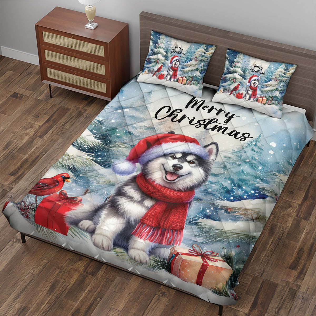 Merry Christmas French Bulldog Enjoys Woofmas Winter Xmas Holiday Quilt Bedding Set Dog Lover Gifts 1 Blanket Bed Cover 2 Pillowcases - 02022