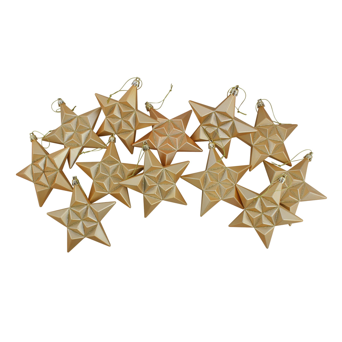 12ct Matte Vegas Gold Glittered Star Shatterproof Christmas Ornaments 5"