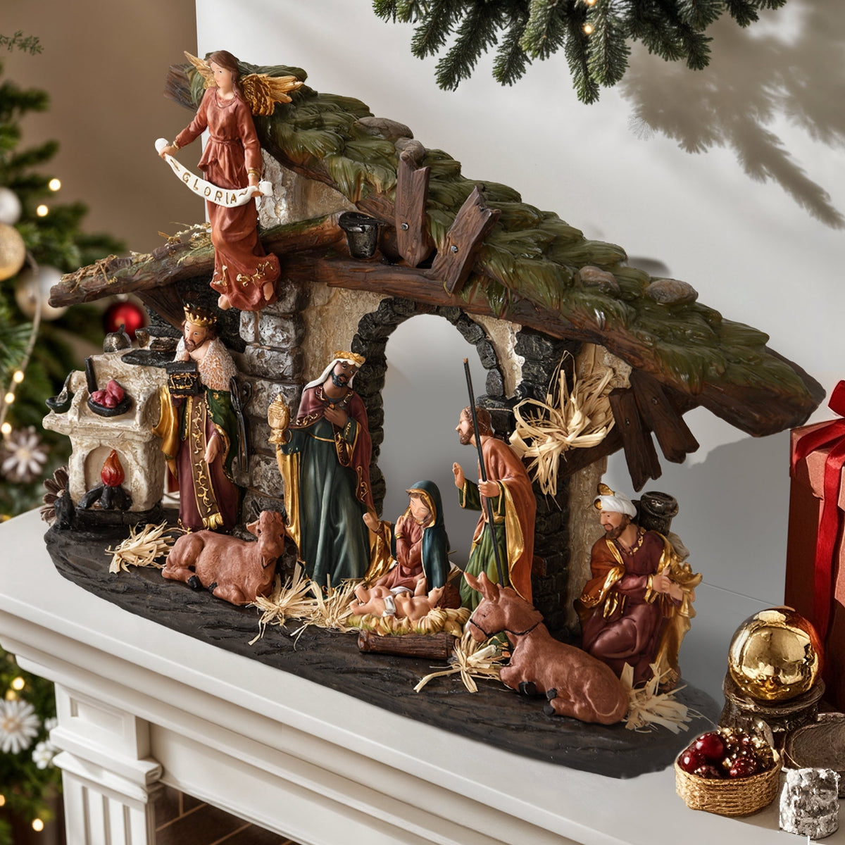 Ultym 20 inch Lighted Christmas Nativity Scene Set of 12 with Rustic Stable