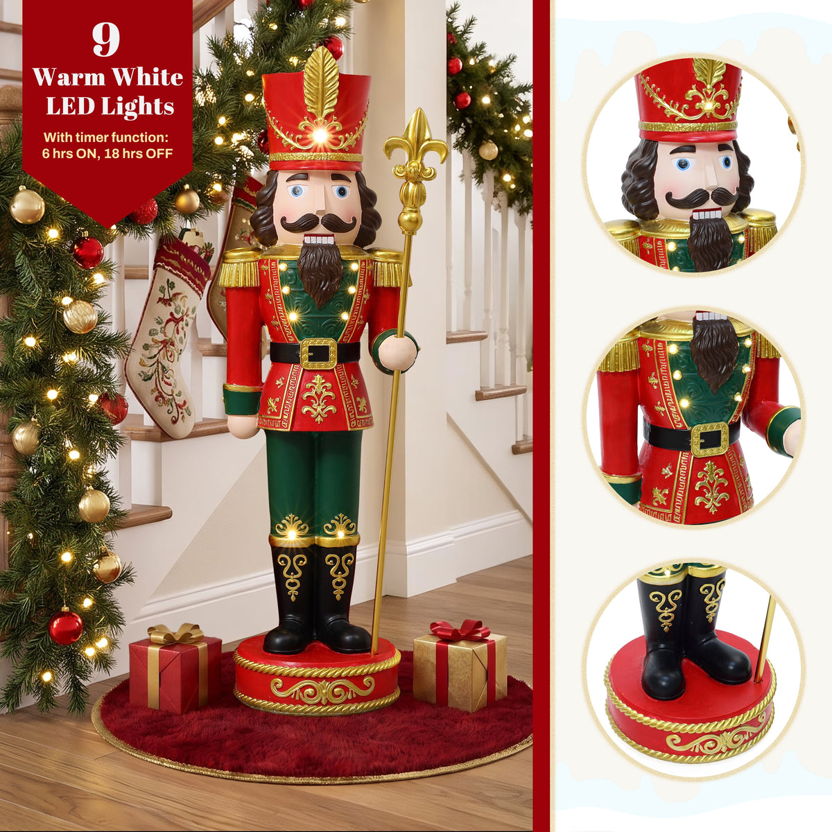 Haven Crest 3.7FT Traditional Nutcracker Soldier in Red with Lights