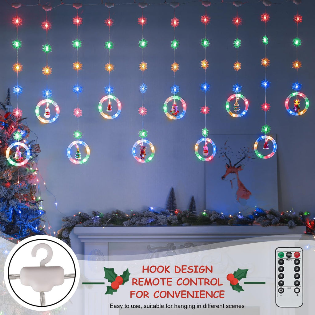 WILLED Christmas String Lights, 120 LED Window Curtain Lights with Christmas Ornaments, 9.8ft USB Powered Warm White Waterproof Fairy Lights Indoor Outdoor for Xmas Tree Patio Garden Party Home Decor