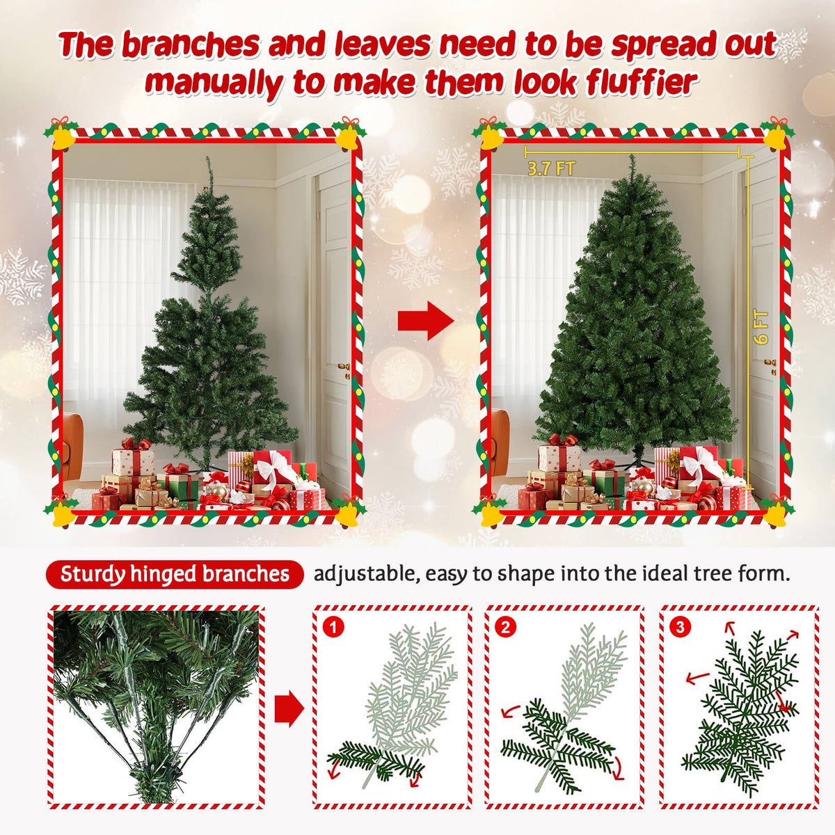 Funcid 6ft Pink Artificial Christmas Tree, Hinged Spruce Full Tree with 1477 Branch Tips, Foldable Metal Stand, New PVC Material, Xmas Tree for Indoor and Outdoor Decoration