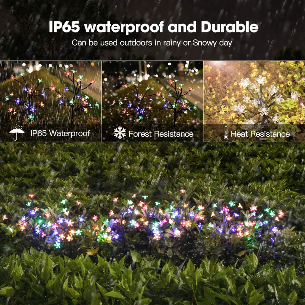 QiShi Solar Garden Lights Tree Outdoor Multi-Color Changing LED Stake Lights Flower for Garden, Patio, Yard and Decoration Solar Flickering Tree Lights (Tree,2 Pack)