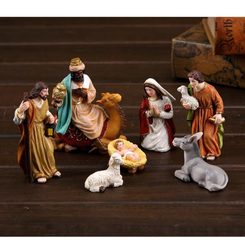 ANXPTIME Christmas Nativity Figurines Resin Manger Holy Family Nativity Scene Statue