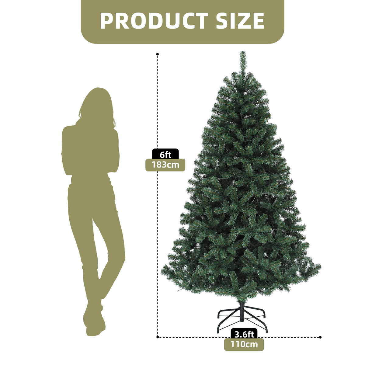 Uforic 6ft Pre-lit Hinged Spruce Artificial Christmas Tree with 1000 Branch Tips & 250 Lights, Remote Control, 11 Light Modes, Green