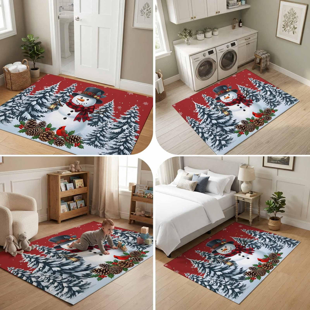5x7 Area Rugs, Light Blue Snowman Christmas Non-Skid Rubber Backing Large Rectangle Rugs - Living Room Bedroom Home Office, Xmas Pinecone Tree Snowflake Indoor Floor Mat Carpets Washable Rug