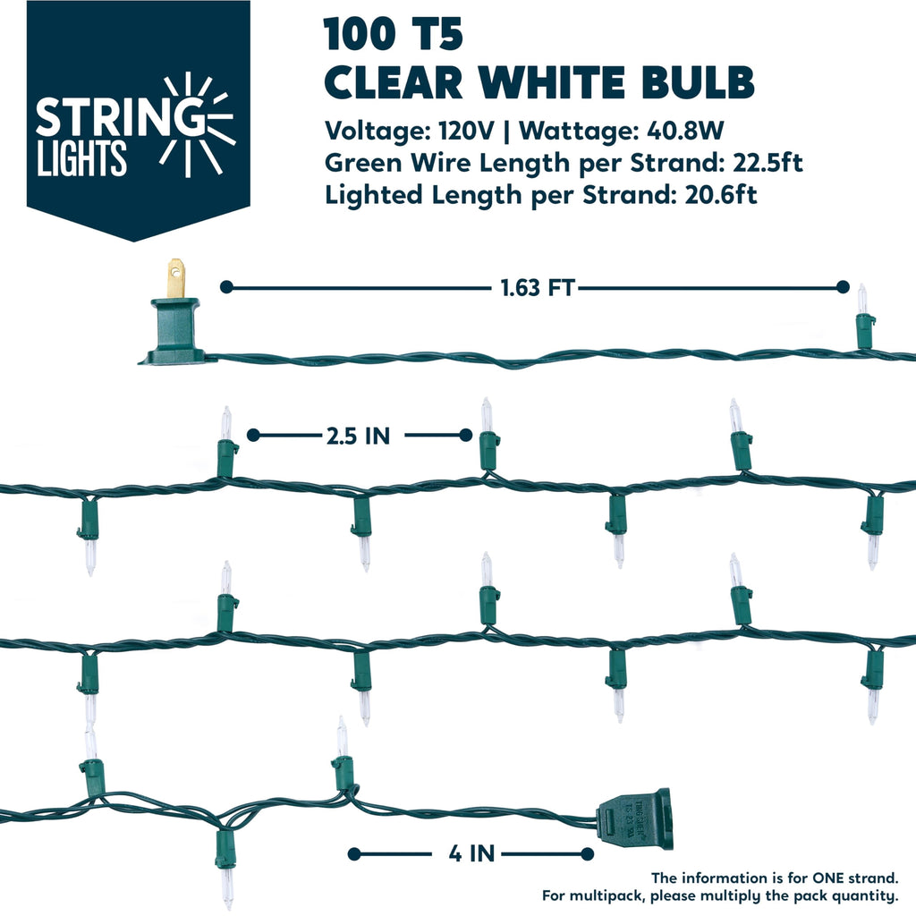 Joiedomi 100-Count Clear White Christmas Light Set,Green Wire Lights for Christmas Decorations,Holiday,Party,Home,Indoor or Outdoor Decorations