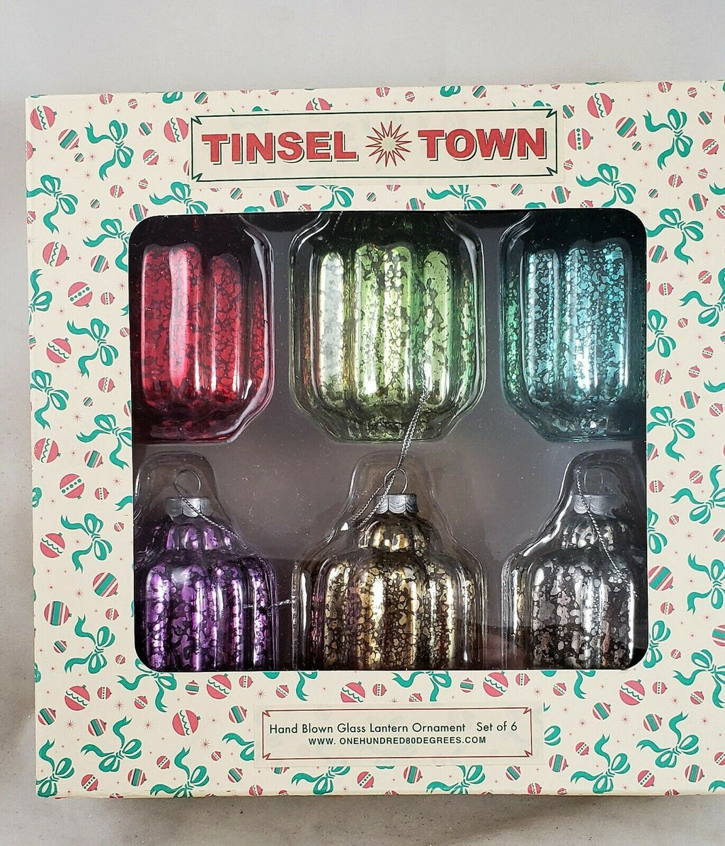 Colorful Glass Lantern Ornaments Set of 6 Tinsel Town Christmas Decor New