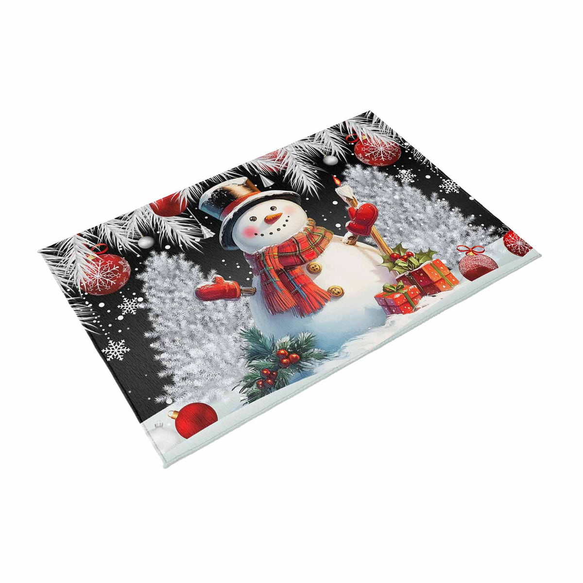 Grey Snowman Christmas Outdoor Rug for Patio/Deck/Porch, Non-Slip Large Area Rug 4 x 6 Ft, Xmas Tree Red Balls Snowflake Indoor Outdoor Rugs Washable Area Rugs, Reversible Camping Rug Carpet Runner