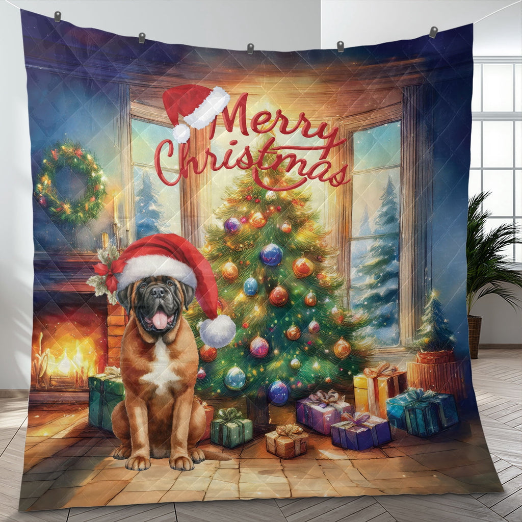 Merry Christmas French Bulldog Santa Hat Xmas Tree Winter Holiday Quilt Bedding Set Dog Lover Gifts 1 Blanket Bed Cover 2 Pillowcases - 01013