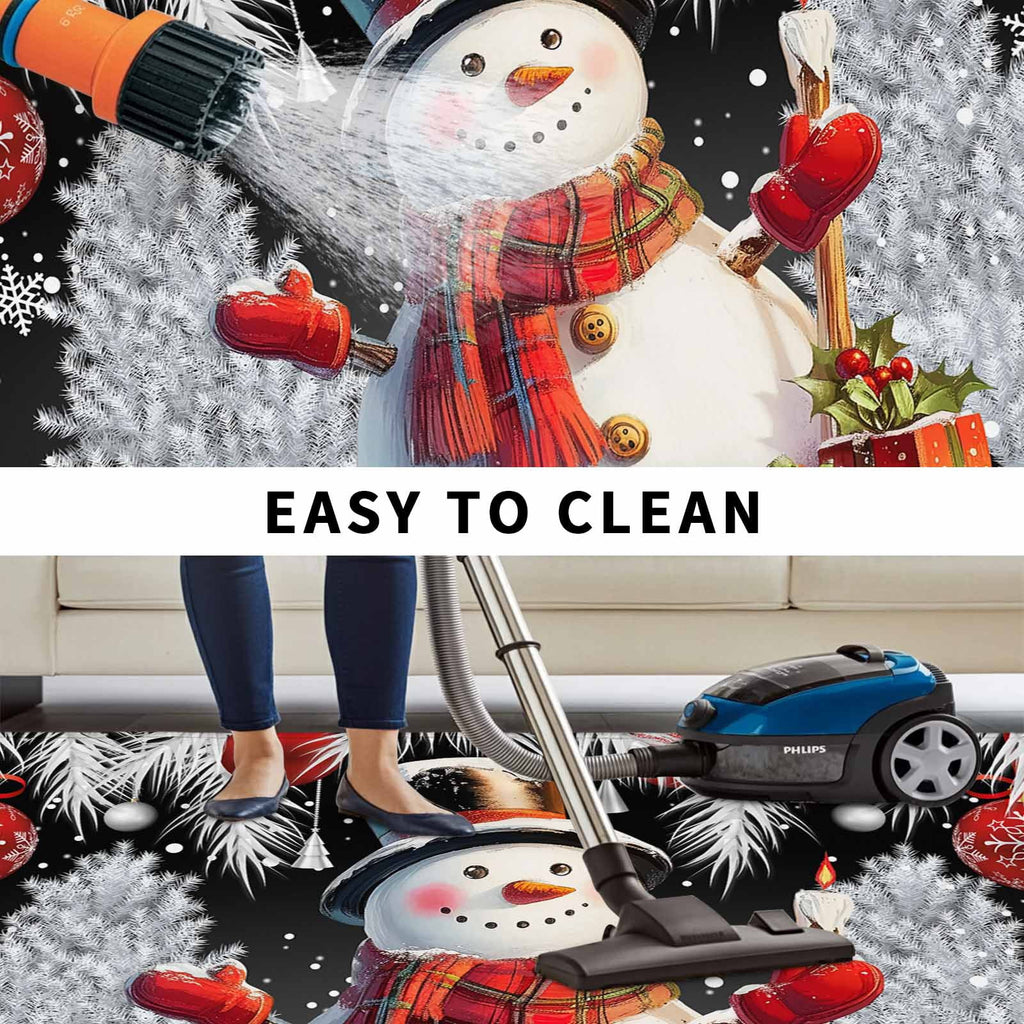 Grey Snowman Christmas Outdoor Rug for Patio/Deck/Porch, Non-Slip Large Area Rug 4 x 6 Ft, Xmas Tree Red Balls Snowflake Indoor Outdoor Rugs Washable Area Rugs, Reversible Camping Rug Carpet Runner
