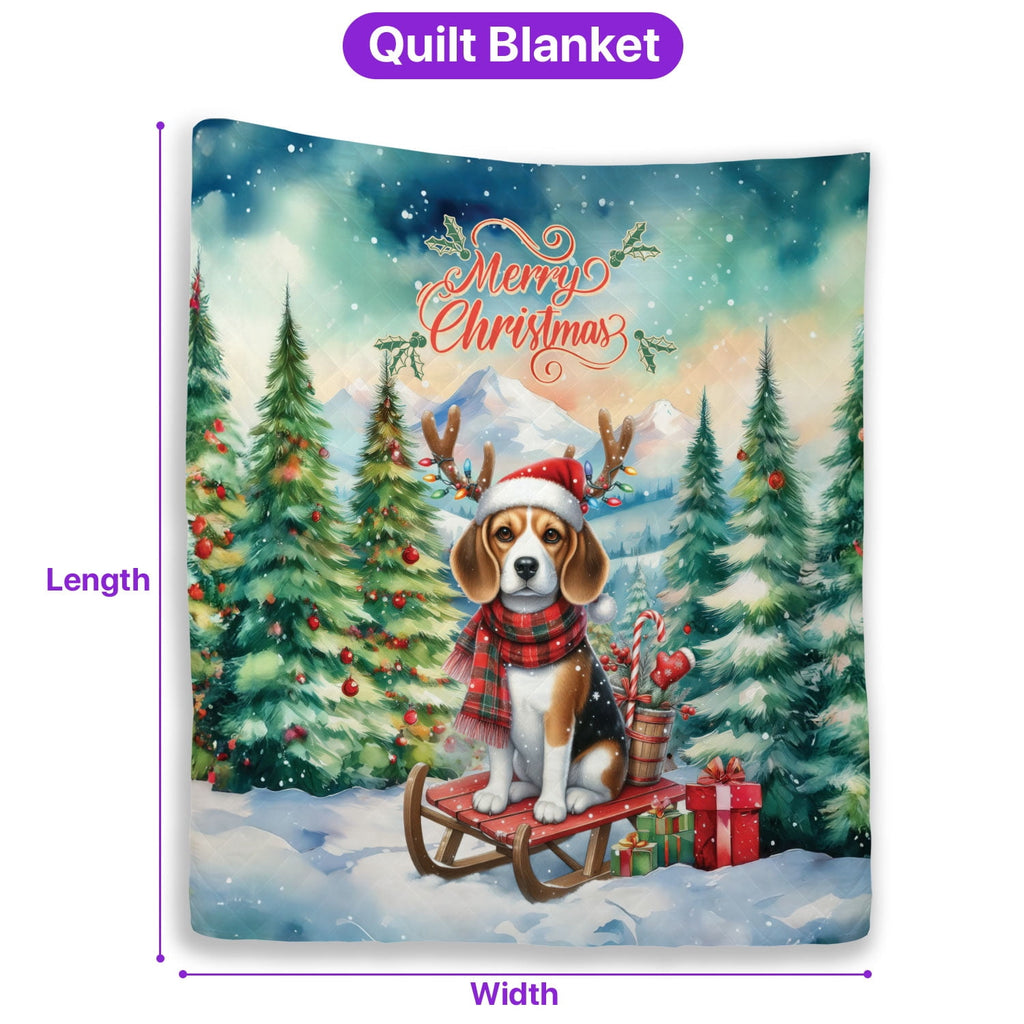 Merry Christmas Santa Reindeer Antlers French Bulldog Sleigh Xmas Winter Holiday Quilt Bedding Set Dog Lover Gifts 1 Blanket Bed Cover 2 Pillowcases - 00023