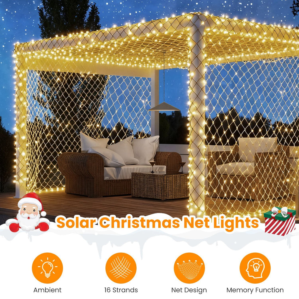 TeqHome Solar Christmas Lights 192 LED 9.8x6.6Ft Christmas Net Lights IP44 Waterproof Christmas Decorations for Garden Patio Yard Xmas Party