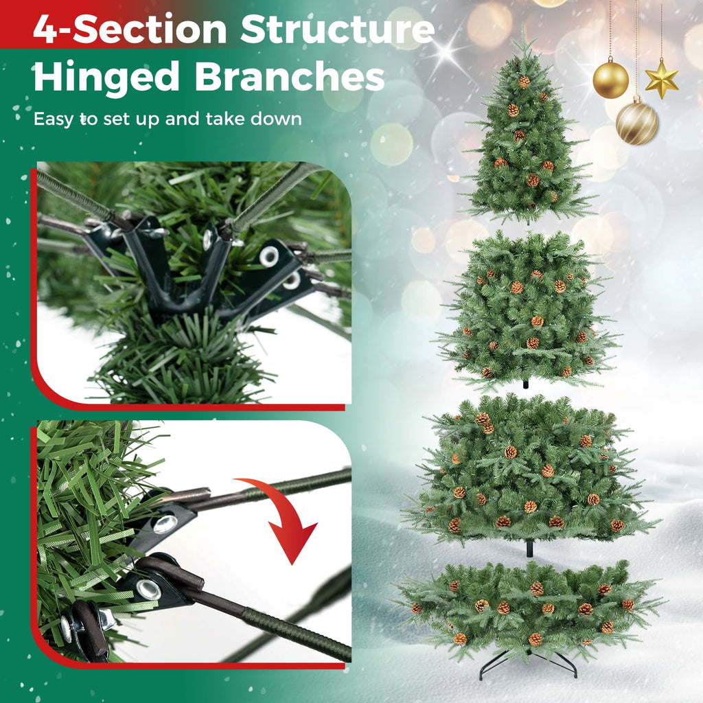 Gymax 7.5 FT Pre-Lit Artificial Christmas Tree, Realistic Xmas Tree w/ 540 Warm White LED Lights 1125 Dense Branch Tips