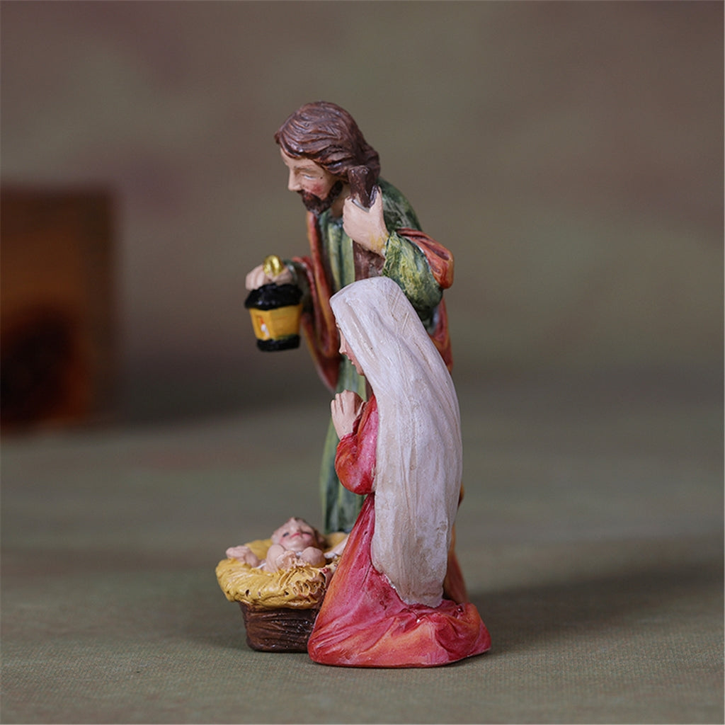 SDFGTstore Resins Manger Nativity Scene Miniature Figurine Holy Family Statue Ornament Gift
