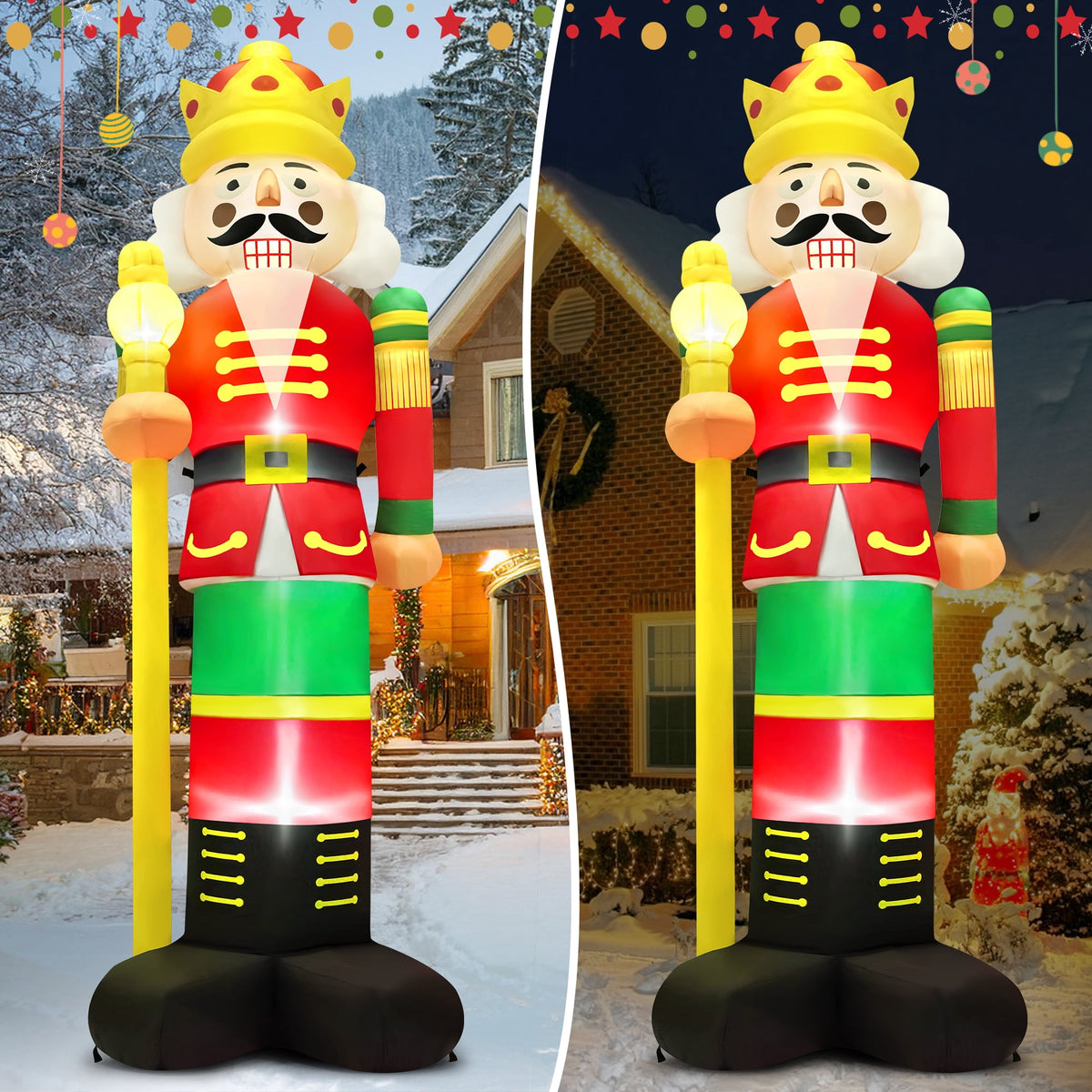 Yexmas 12FT Christmas Inflatable Nutcracker Soldier, Blow Up Yard Xmas Decor with LED Light&Candy Cane for Holiday Party Lawn Garden Outdoor Decor