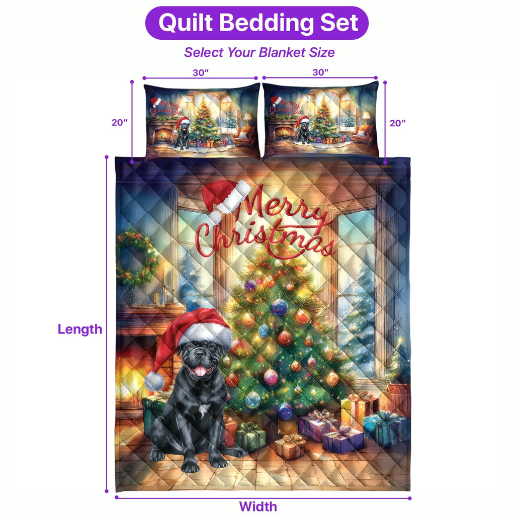Merry Christmas French Bulldog Santa Hat Xmas Tree Winter Holiday Quilt Bedding Set Dog Lover Gifts 1 Blanket Bed Cover 2 Pillowcases - 01013