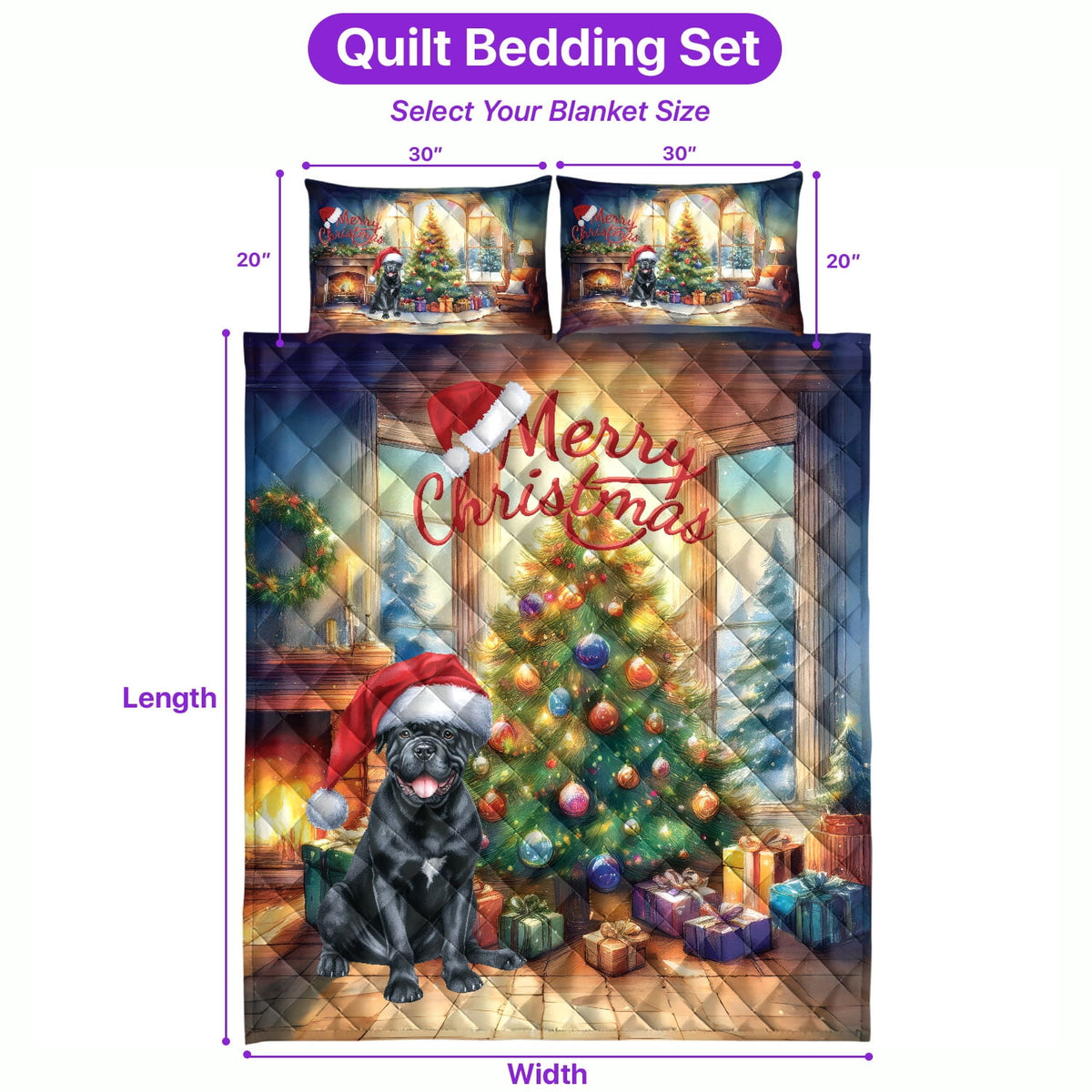 Merry Christmas French Bulldog Santa Hat Xmas Tree Winter Holiday Quilt Bedding Set Dog Lover Gifts 1 Blanket Bed Cover 2 Pillowcases - 01013