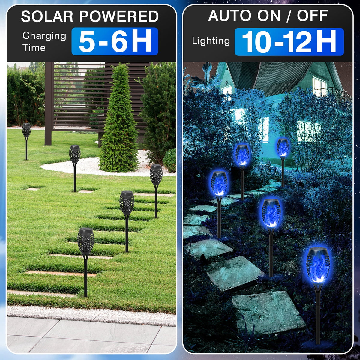 Solar Torch Lights with Flickering Flame, Solar Flickering Lights, 4 Pack Solar Lights Outdoor Waterproof Solar Pathway Lights Landscape Lighting for Garden Lawn Patio Yard Outdoor Decorations