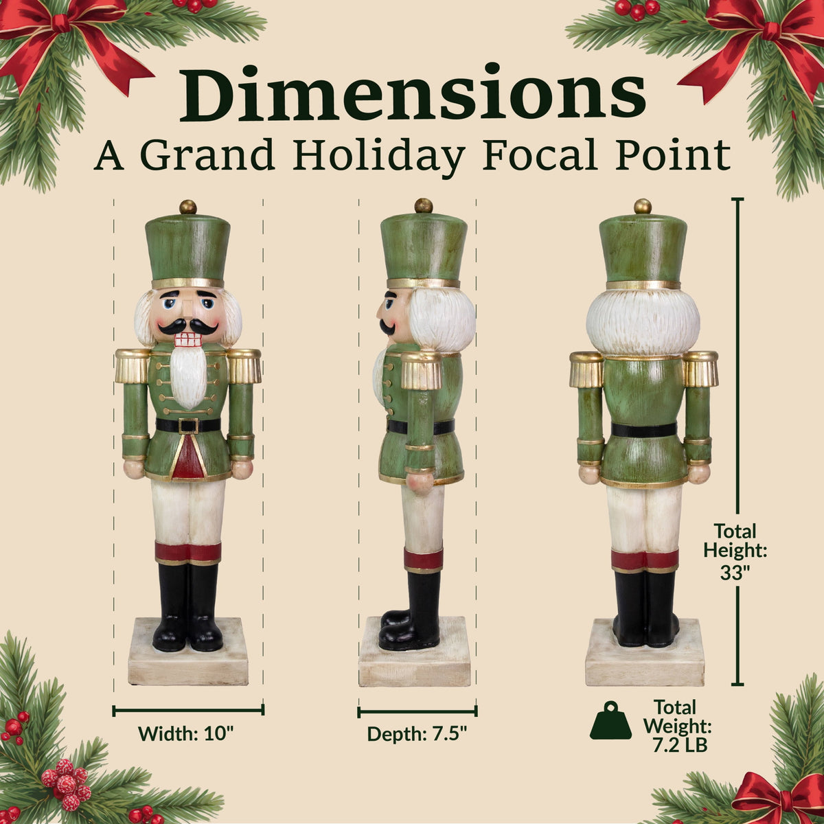 Sunnydaze Green Polyresin Ivan the Rustic Nutcracker Christmas Statue, 33" (2-Pack)