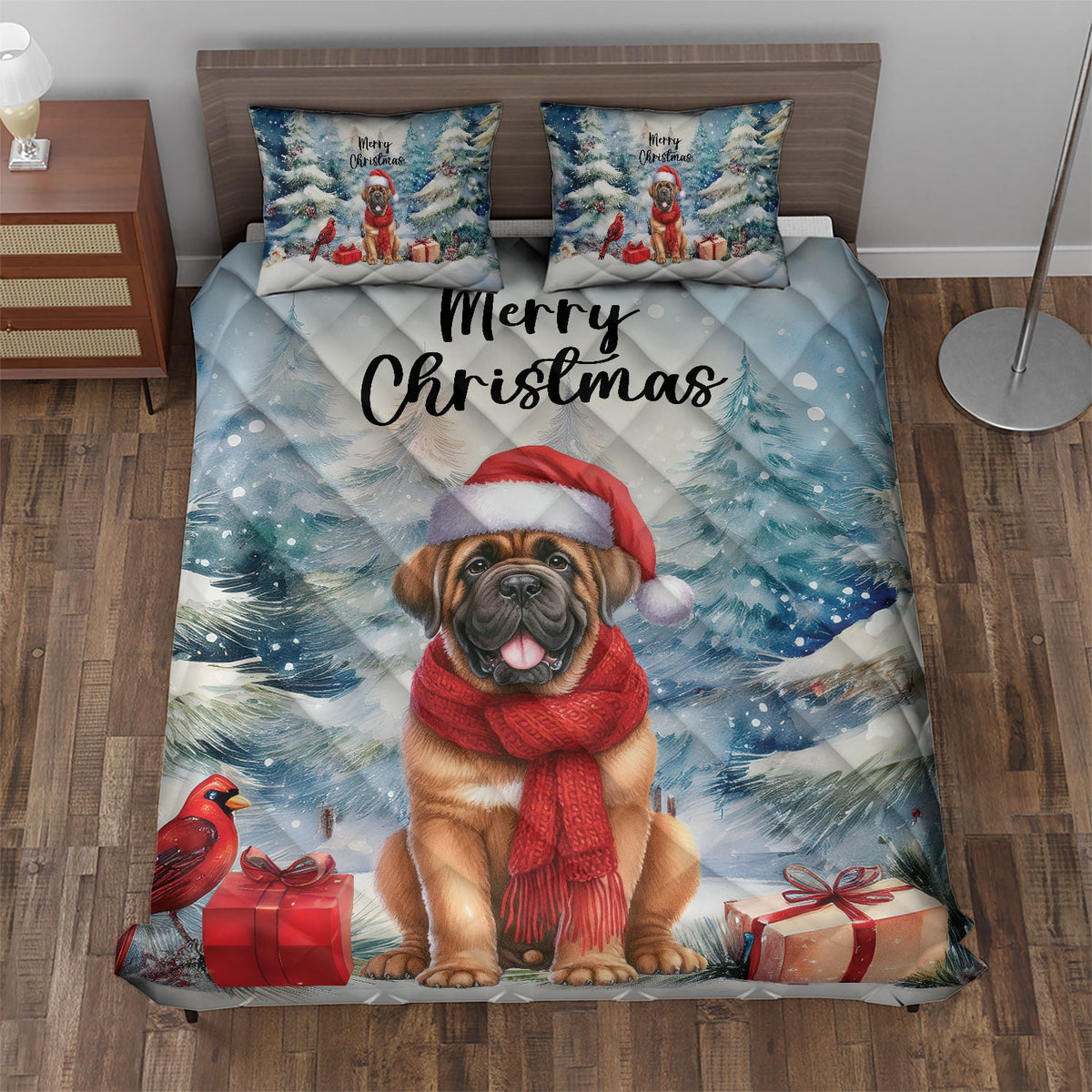 Merry Christmas French Bulldog Enjoys Woofmas Winter Xmas Holiday Quilt Bedding Set Dog Lover Gifts 1 Blanket Bed Cover 2 Pillowcases - 02022
