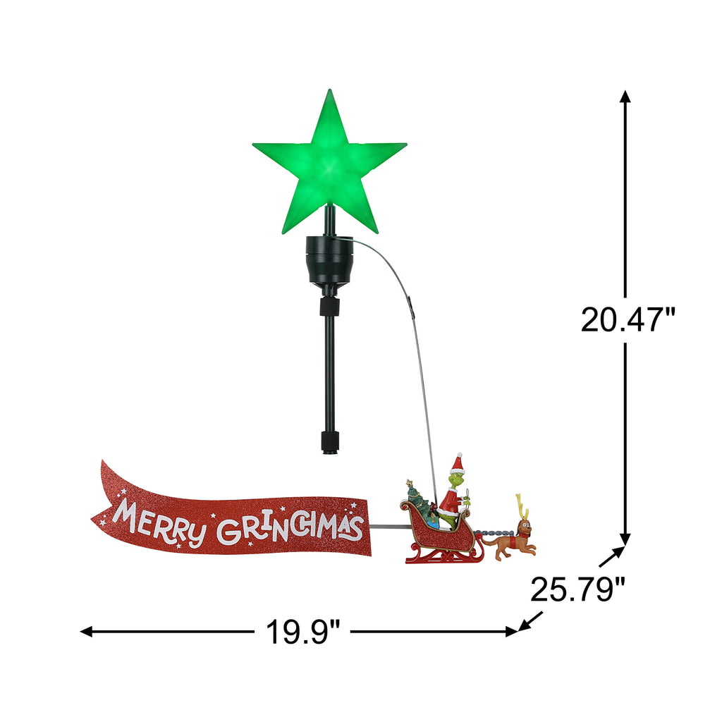 Mr. Christmas Christmas Tree Topper Animated Grinch Sleigh with Banner