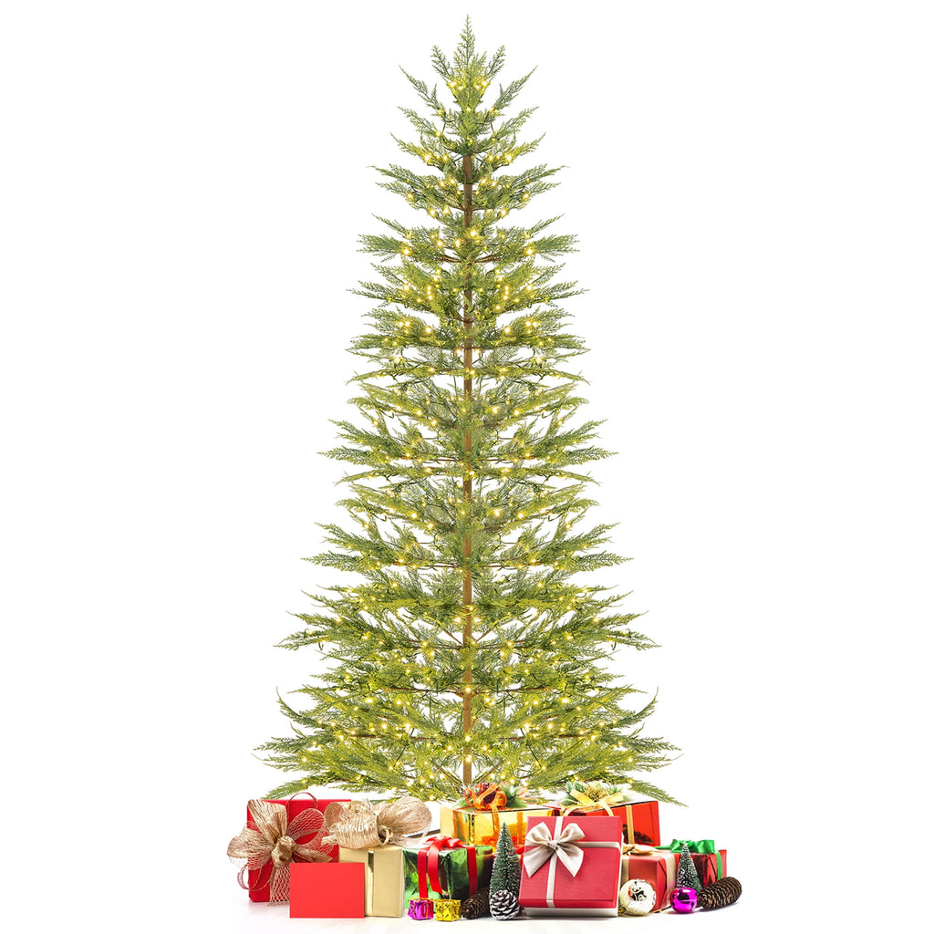Gymax 7.5 FT Pre-Lit Artificial Christmas Tree Simulated Cypress Xmas Tree w/ Hinges