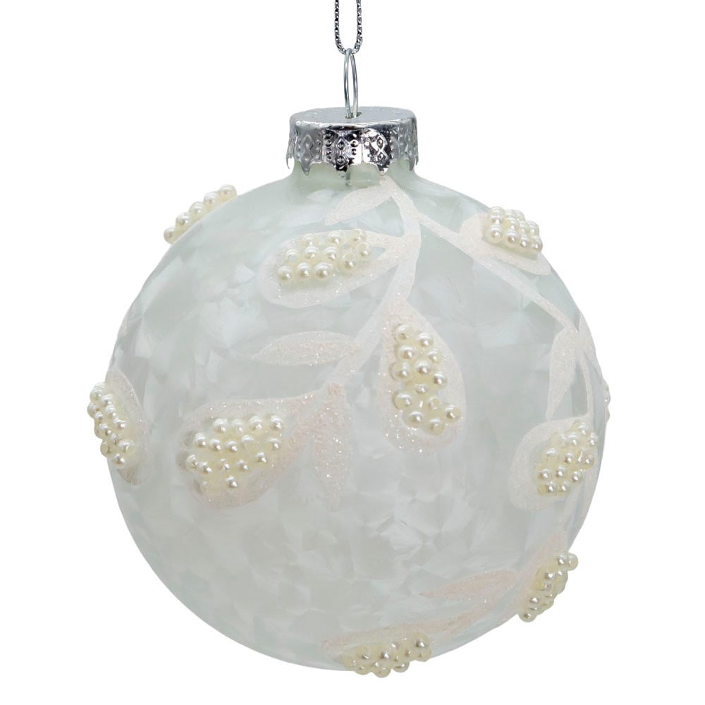 Kurt Adler 80MM Glass White Pearl 6-Piece Ball Ornament Set
