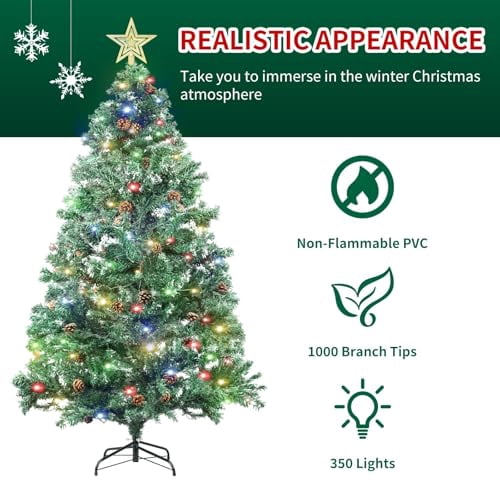 6.5 ft Christmas Decor Full Artificial Christmas Tree Star Topper with 80 Pinecones & Tree Topper, Premium PVC Branch Tips for Spacious Living Room, Grand Foyer and Holiday Event Display