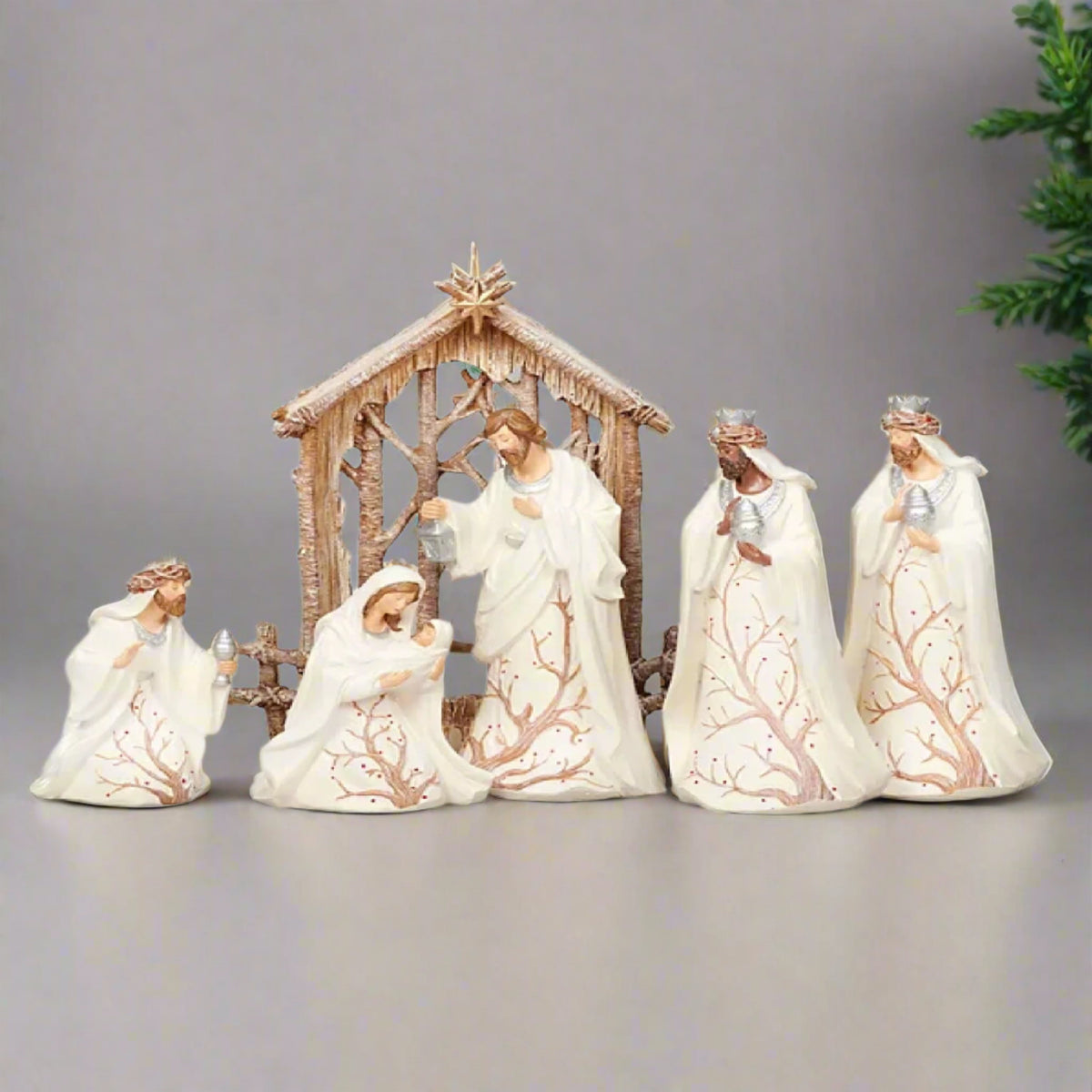 Roman Nativity Berry Branch, Set of 6, 9.5-inch Height, Resin