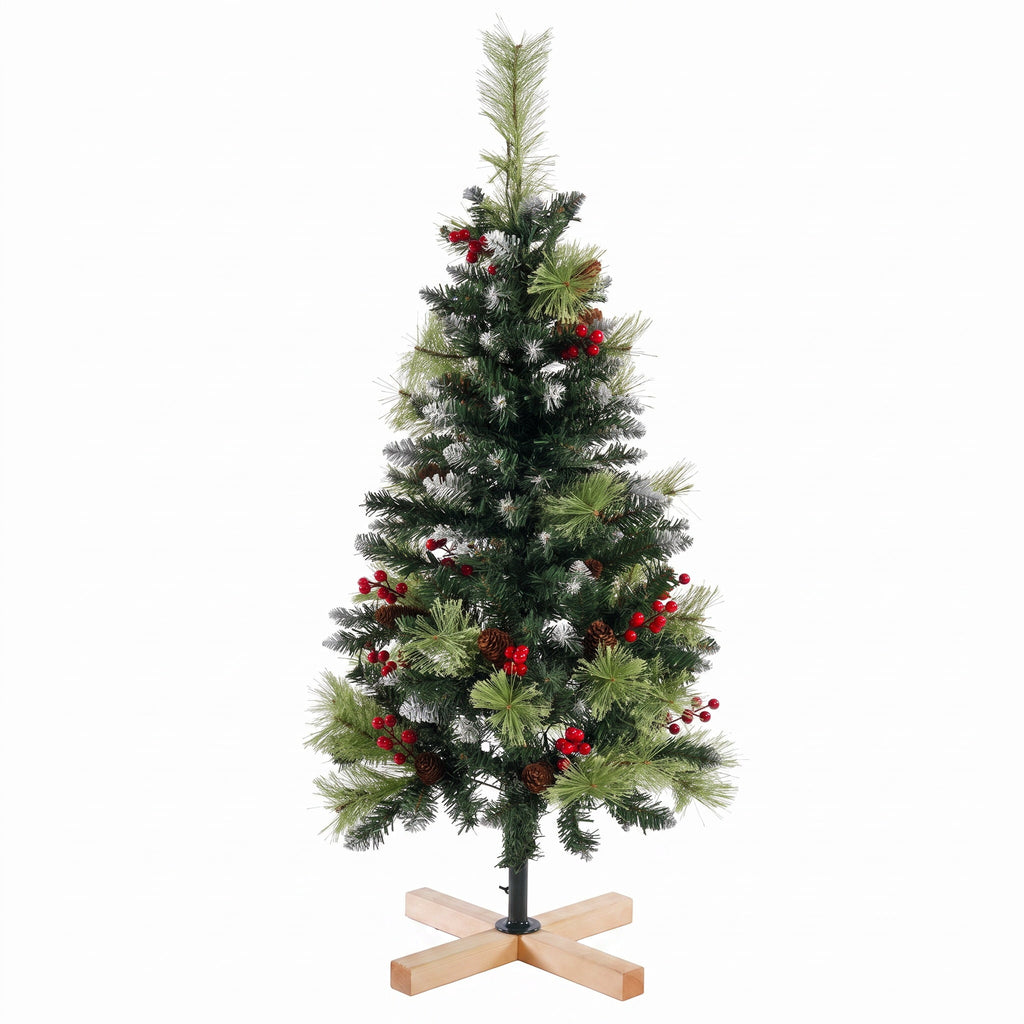 Funcid 6ft Artificial Christmas Tree with 8 Adjustable Light Flash Rate Modes, Decorated Xmas Tree with Pine Cones, Hinged Partially Flocked Christmas Tree with Foldable Metal Base