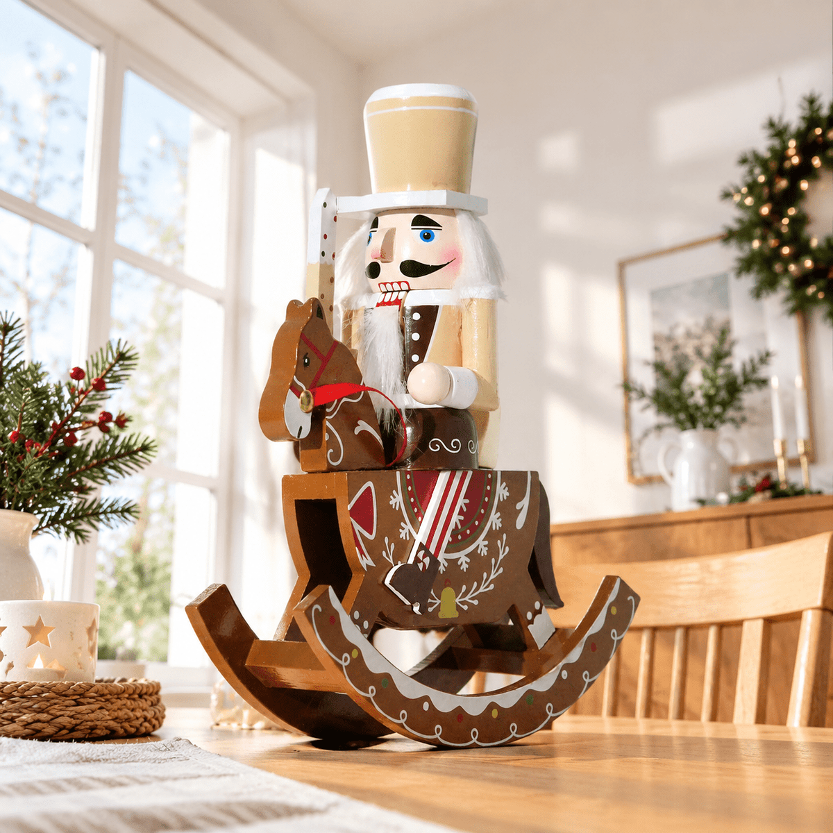 Gingerbread Wooden Nutcracker Rocking Horse Soldier Figurine Indoor Christmas Decor