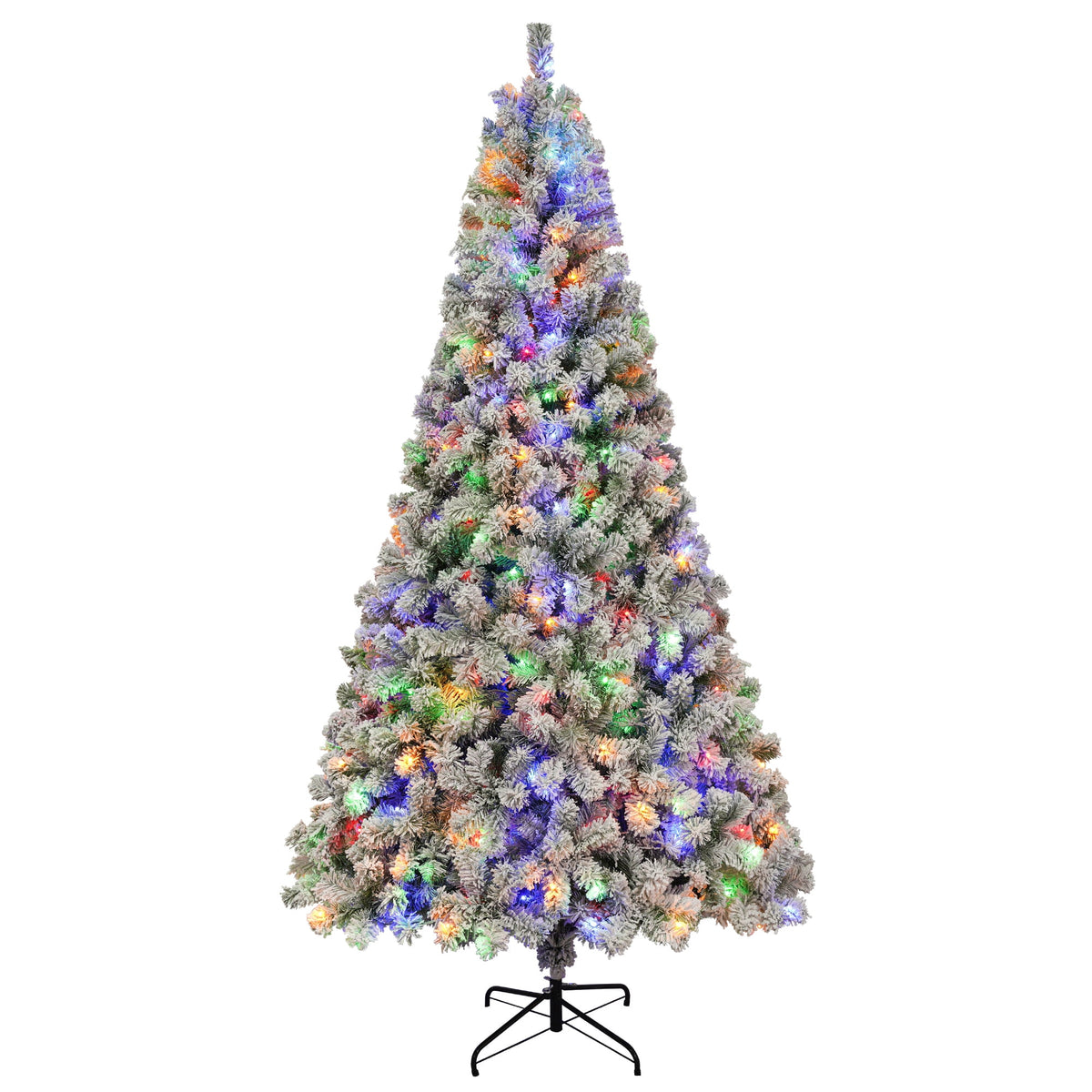 Yexmas 7.5FT Pre-Lit Snow Flocked Christmas Tree,Artificial White Christmas Tree with Large Christmas Tree Storage Bag,11 Modes Warm White & Multicolor LED Lights for Xmas Decoration