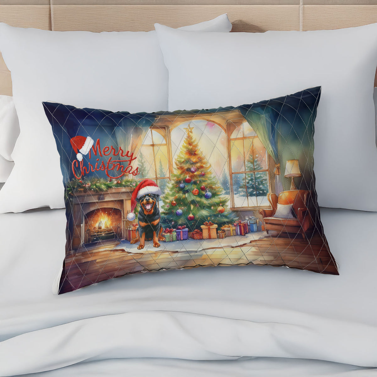 Merry Christmas French Bulldog Santa Hat Xmas Tree Winter Holiday Quilt Bedding Set Dog Lover Gifts 1 Blanket Bed Cover 2 Pillowcases - 01013