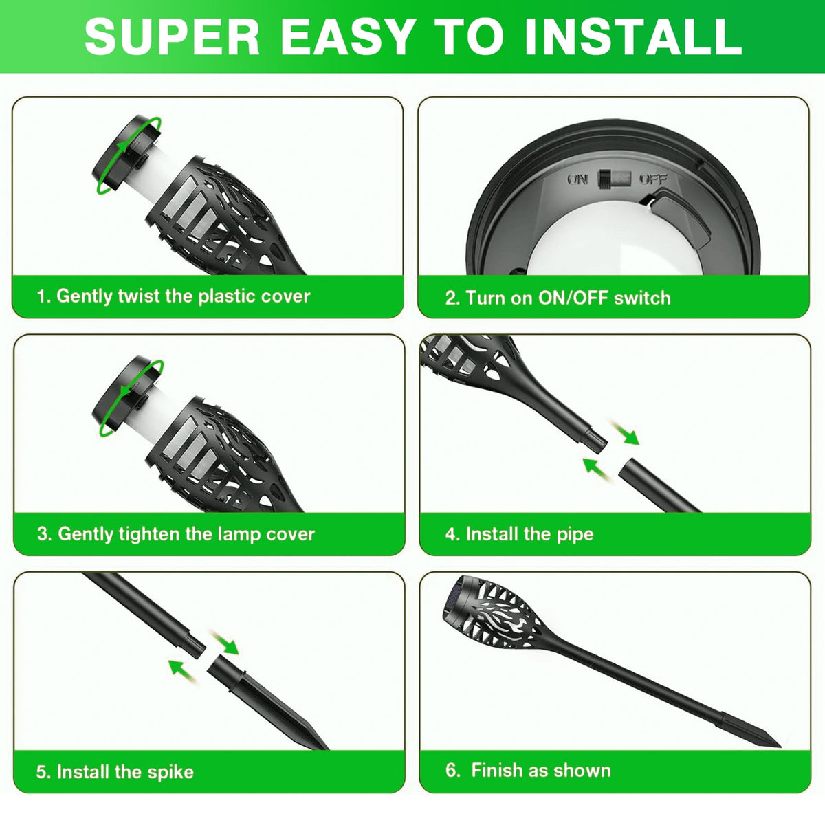 Solar Torch Lights with Flickering Flame, Solar Flickering Lights, 4 Pack Solar Lights Outdoor Waterproof Solar Pathway Lights Landscape Lighting for Garden Lawn Patio Yard Outdoor Decorations