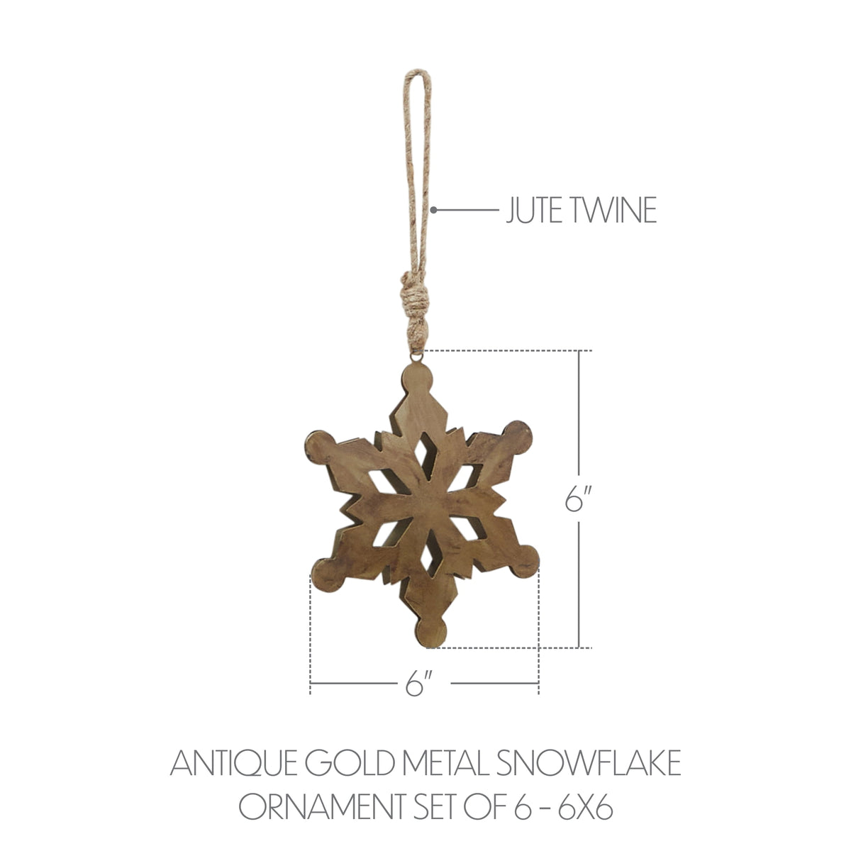 VHC Brands Antique Gold Metal Snowflake Ornament Set of 6 - 6 inch