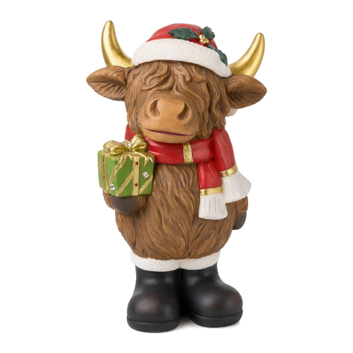 Luckky Lighted Christmas Dog Resin Statue, Santa Hat and Scarf Dog Figurine, 7.87 Inch, Multi-Color LED Lights, Indoor Outdoor Holiday Decor