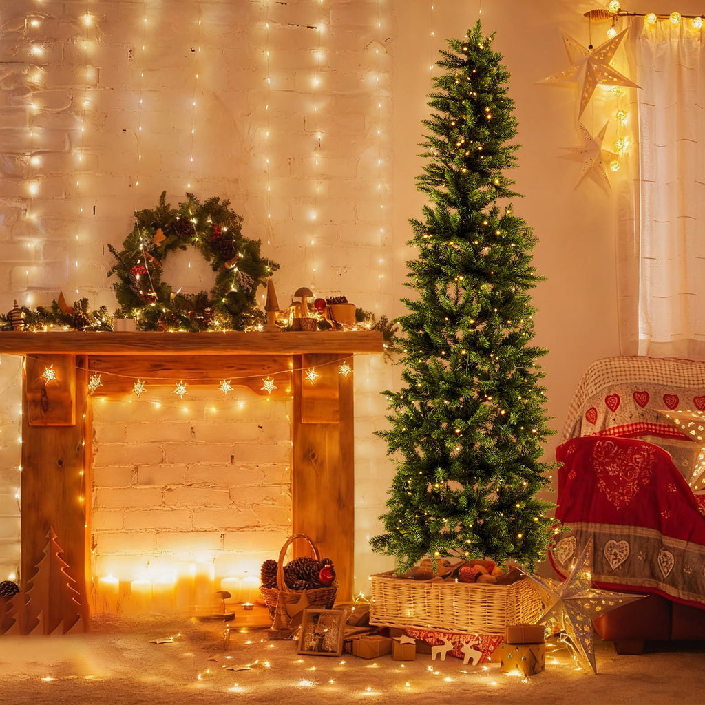 CONCETTA 4.5ft Pre-lit Pencil Christmas Tree, Artificial Slim Christmas Tree with 120 LED Lights and Solid Metal Stand,Green