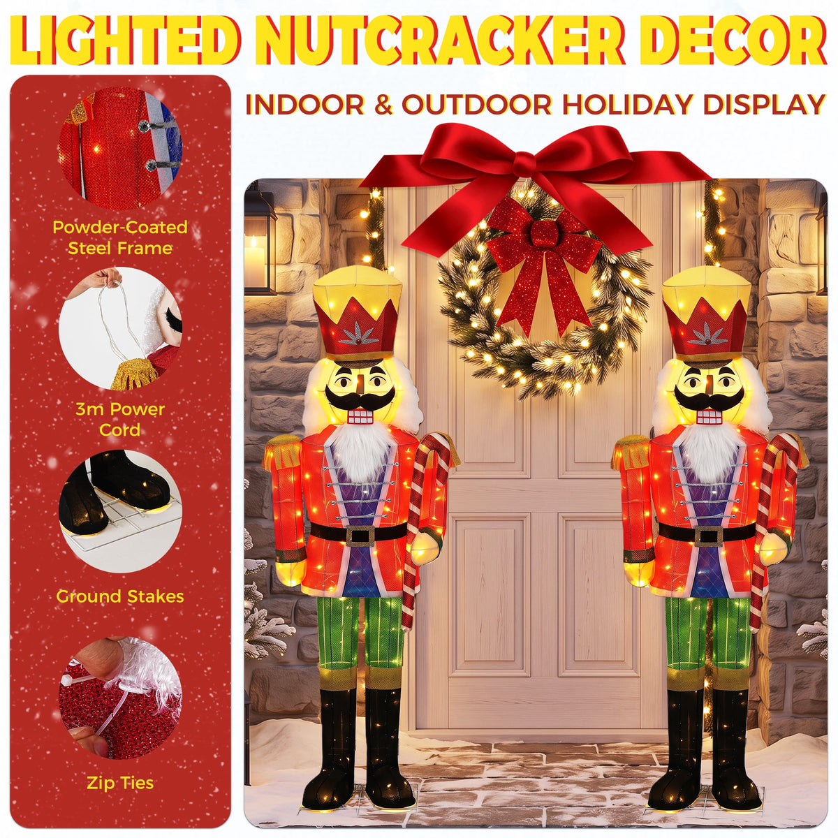 FOOWIN 61" Christmas Nutcracker Decoration, Large Lighted Christmas Nutcracker Soldier Decor for Indoor & Outdoor, Holiday Yard Lawn Christmas Decor，Sword